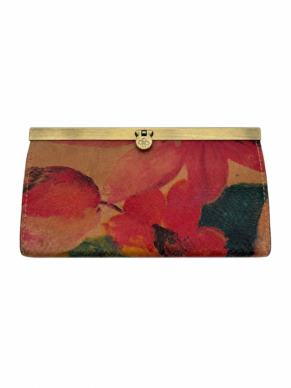 Patricia Nash Floral Leather Wallet Clutch Botanical Kiss Lock Organizer